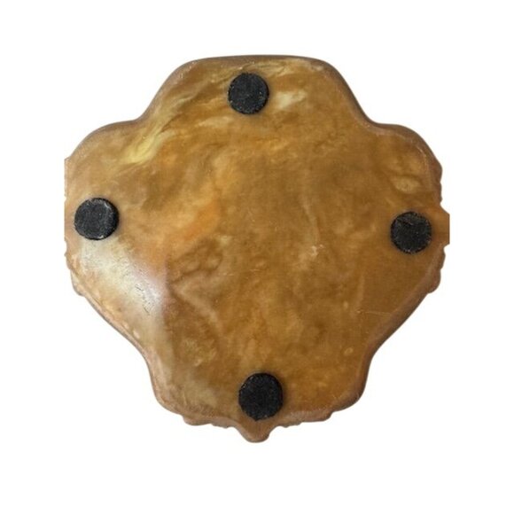 Vintage Carved Incolay Stone Pink Jewelry Trinket Box with Velvet Lining - Picture 5 of 7